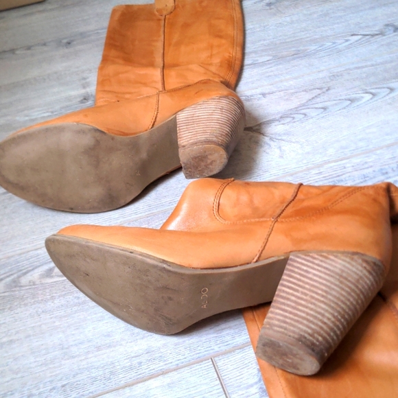 ALDO Cognac Genuine Leather Knee High Pull On Boots - Size 40/9.5  💚EUC💚 - Picture 7 of 8